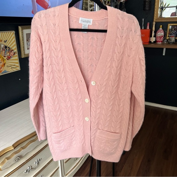 Vintage Sweaters - Pink Cable Knit Cardigan Petite Small